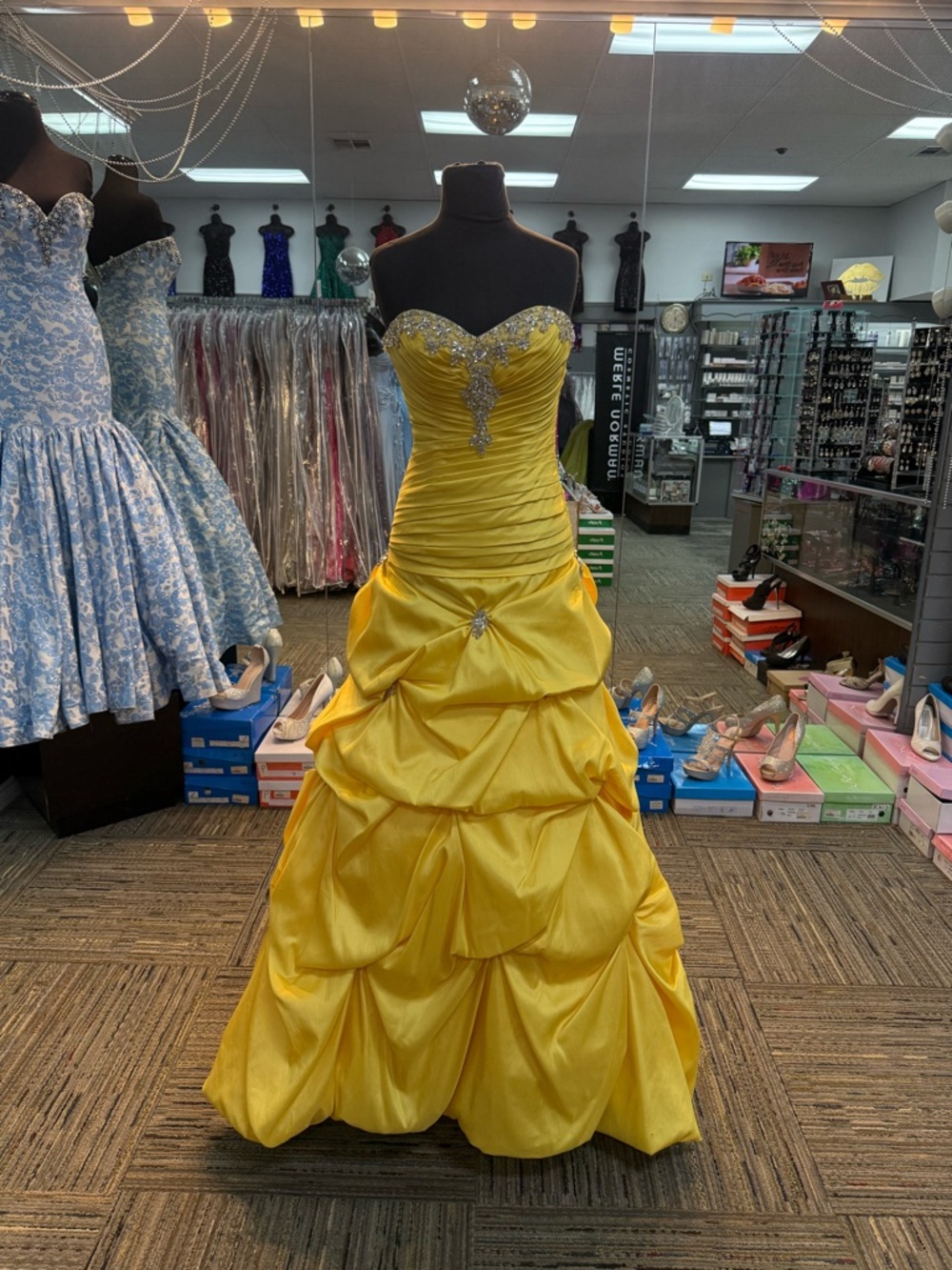 MORI LEE SZ-6 8851 YELLOW STRAPLESS PROM FORMAL PAGEANT DRESS